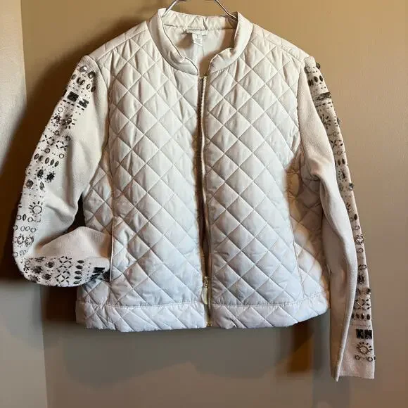 Zenergy By Chico’s Women’s Long Sleeve zip Up Quilted Jacket Size 1 In Ivory - Picture 1 of 4